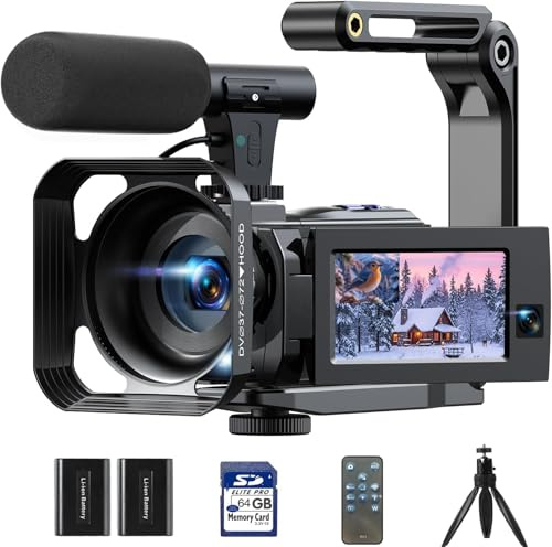 5K Cámara de Vídeo Videocámara 56MP WiFi Doble Lente Cámara Vlogging para Youtube con 16X Visión Nocturna Infrarroja, Pantalla Táctil 3 Camcorder con 2 Baterías, Tarjeta 64GB, Mando a Distancia