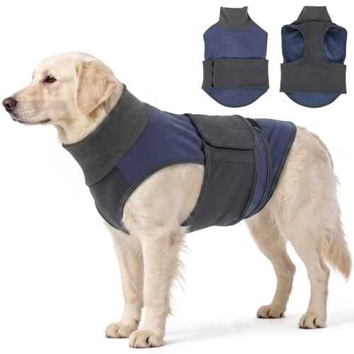 Katzinst Chaleco calmante para perros, ropa envolvente agradable para la piel, alivia el estrés durante tormentas eléctricas, fuegos artificiales y separación, azul M