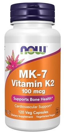 NOW Foods Supplements, MK-7 Vitamin K-2 100 mcg, Cardiovascular Support*, Supports Bone Health*, 120 Veg Capsules