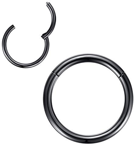 Popuhoops 316L kirurgiskt stål gångjärn näsringar ring ring sugkopp ring kroppspiercing läppringar helix brosk rok örhängen 20 G 18 G 16 G 14 G 12 G 10 G 8 G, diameter 5 mm till 16 mm guld-ros guld-silver-svart e rostfritt stål, 7mm, colore: Svart, cod. UKPopuhoopsNR-14g-7mm-Black
