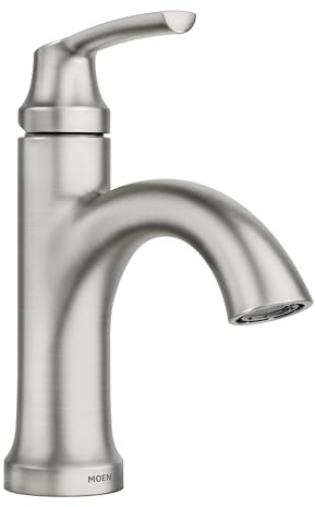 Moen Wellton Spot Resist Brushed Nickel One Hole Single-Handle Bathroom Faucet with Optional Deck Plate and Drain Assembly, 84980SRN