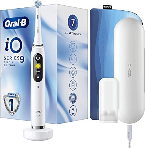 Oral-B iO 9 Elektrische Zahnbürste, Special Edition, Weiß, 1 Bürste, 1 Reiseetui, Ladegerät, 1 Magnettasche