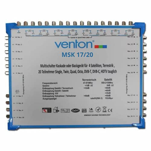 Venton Multiconmutador satelital 17/20 MSK I Multiswitch en cascada para 20 participantes I Distribuidor satélite 17 entradas 20 salidas - Full HD TV 4K 3D I Recepción de señales digitales y
