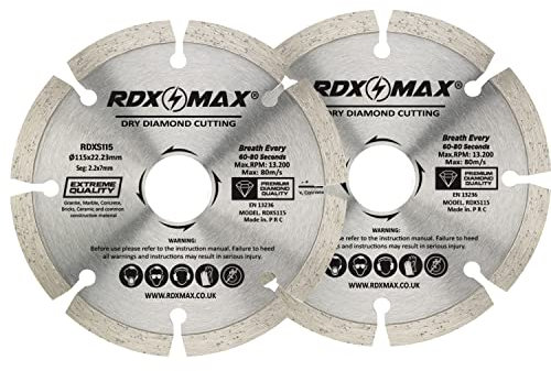 RDXMAX ® 115mm Diamond Cutting Discs for Angle Grinder-Super Thin Fast,Clean Cut on Porcelain,Granite,Marble,Concrete,Tiles,Stones,Bricks & Ceramics-4.5 Wheel -Size (115 x 2.2 mm Dry Cutting)
