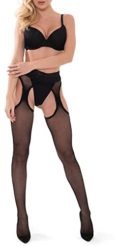 sesto senso Calze Rete con Cavallo Aperto Collant Donna Sexy con Cucitura Sul Retro SP_07 L/XL Nero