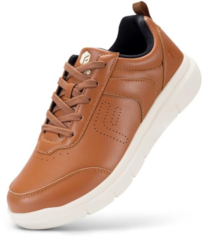 FitVille Extra Anchas Zapatillas Hombres Piel Sintética Zapatos Casuales Formales Comodidad para Caminar Ligeros Transpirables Marrón 45 EU Ancho