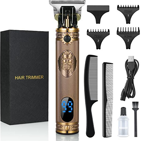 URAQT Tondeuse Cheveux Hommes, Tondeuse Barbe Electriques Professionnelle Sans Fil Tondeuse à Cheveux T-Blade Rasoir Kit Recharge Tondeuse avec écran LED Rechargeable USB, 3 Peignes de Guidage(Or)