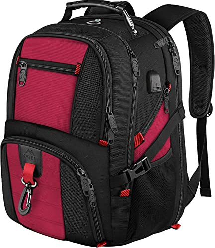 MATEIN Groß Laptop Rucksack Herren 17 Zoll, 17,3 Zoll Arbeit Wasserdicht Backpack Laptoptasche Reisen Rucksack, Schulrucksack Teenager Jungen Anti Diebstahl Business, Rot