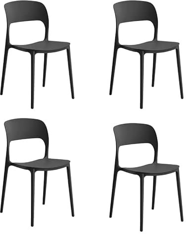 Set Of 4 Modern Style indoor outdoor Modern Retro Dining Garden Stackable Chairs (Black)