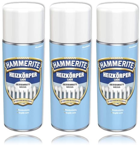 3x Hammerite Spray Heizkörperlack Rostschutz Heizung WEISS SEIDENMATT 400 ml