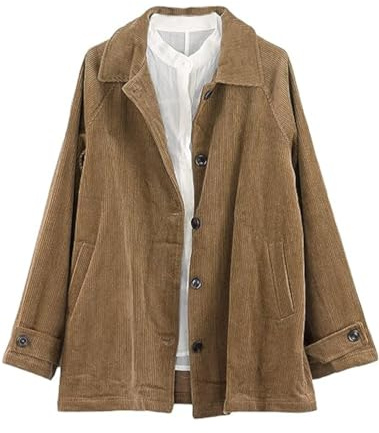 FTCayanz Manteau Femme Hiver Velours Côtelé Chemise Manches Longues Veste avec Poches Marron XL