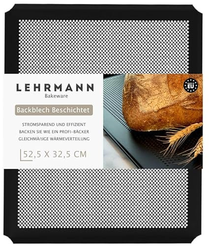 LEHRMANN Bandeja Perforada 52,5 x 32,5 cm con revestimiento antiadherente Bandeja para baguette Bandeja de Pizza Bandeja de Tarta para Horno Compatible con/reemplazo para Neff Bosch Siemens