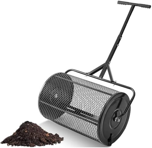 Spandiletame da 27 pollici,Spanditore per torba con manico a forma di T aggiornato per la semina Spanditore a rete metallica leggero e durevole per la cura del prato e del giardino Spandiletame Rullo