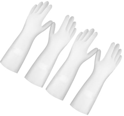minkissy Gummihandschuhe s 2 Paar Geschirrspülhandschuhe Geschirrspülmittel Große Spülhandschuhe Wiederverwendbare Reinigungshandschuhe Handschuhe Geschirrspülen Spülhandschuhe Groß Emulsion Weiß