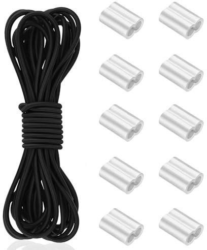 Cuerda Elástica 8mm x 10m, Cuerda Expansora Negra 8mm, Cuerda de Goma Resistente, Cordón elástico con 10 Abrazaderas, para Remolque, Camping, Vela, Lonas y Toldos