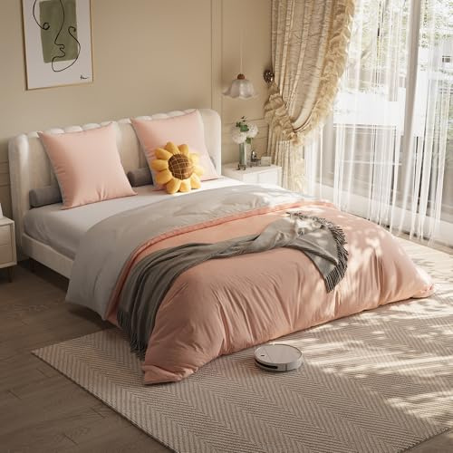 KeepGoon Parure de lit (1*Housse de Couette, 1*Drap Housse, 2*taies d'oreiller) pour lit 160 * 200cm, Ensemble de literie Quatre pièces, literie 160x200 Complet (Rose + Gris Clair)