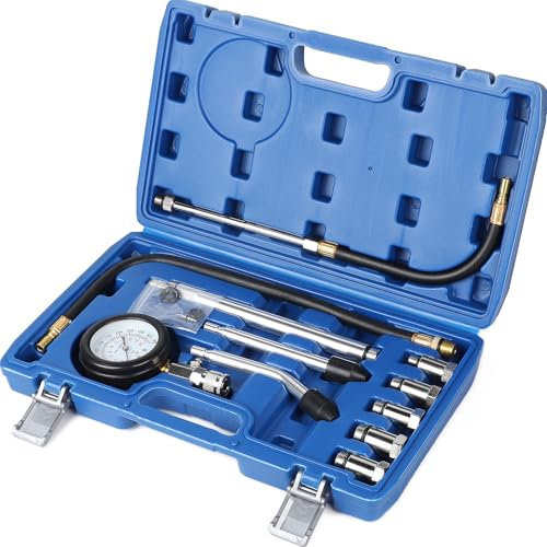 SWAWIS 11 Stück Kompressionstester Kompressionsprüfer für Benzin Motor 0-300 PSI / 0-20 Bar Kompressionsmessgerät Druckverlustprüfer KFZ Kompressionsprüfer Benzin Zylinderdruck Kompressionsmesser