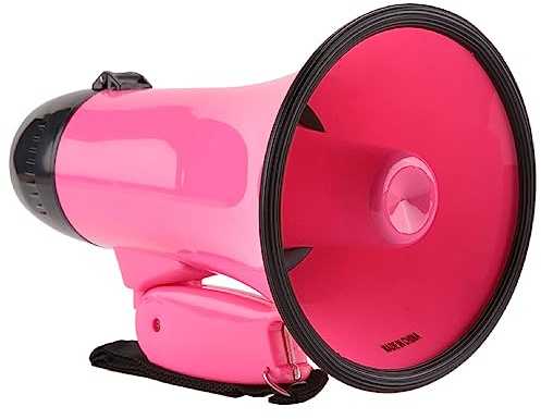 Zhemessy Altavoz MegáFono Compacto de 25 Vatios PA Bullhorn - con Sirena Incorporada, Grabadora de Voz, Abrebotellas, Rosa