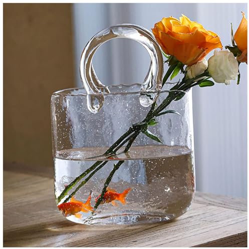 Vasi In Vetro A Forma Di Borsa, Vaso Per Fiori Fatto A Mano Vaso A Forma Di Borsa Vaso In Vetro Centrotavola E Decorazioni,Style1-Gray