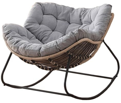 Sedia a dondolo per esterni, con cuscino e struttura, per interni, per camera da letto, soggiorno, veranda, giardino, balcone, elegante e confortevole