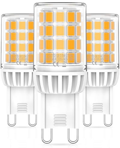AGOTD Lampadina LED G9 bianco caldo 2700 K, 3,5 W 650 lm, sostituzione delle lampadine a incandescenza 30 W 40 W, non dimmerabile, AC 220-240 V, confezione da 3