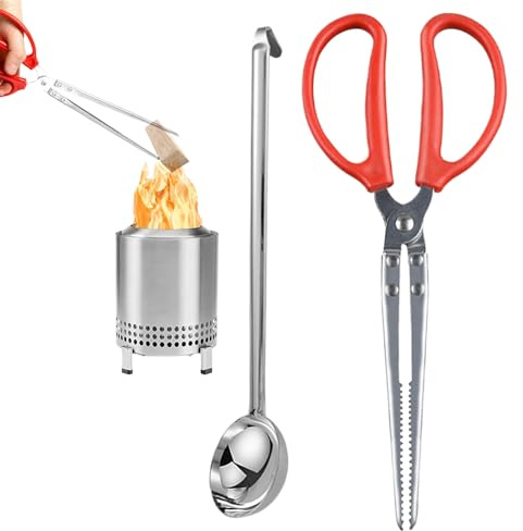 Yulokdwi Tenazas Para Fuego | Pala De Mango Largo Para Carbón Vegetal Granulado - Garra Para El Agarre De Troncos De Fuego | Para Uso Al Aire Libre Estufa Cocinar Acampada Pizza Playa Y Servicio