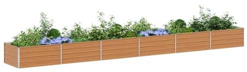 vidaXL Arriate Elevado Marrón Claro 600 x 80 x 45 cm Acero Galvanizado, Jardín y Terraza, Maceta de Metal Resistente, Huerto Elevado, Caja de Flores Exterior, Contenedor de Plantas para Hierbas