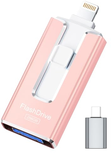 MFi Certified 256GB Flash Drive for iPhone iPad, Photo Stick for External Memory Storage, Easily Back Up and Save Photos Videos, USB Memory Stick Thumb Drive for iPhone/iPad/Android/PC(Rose Pink)