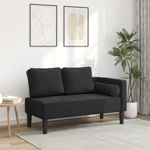 toolkix Chaiselong med kudde svart sammet, avslappningsfåtölj vardagsrum med mycket elastiskt skum, 116,5 x 62 x 57,5 cm, Recamiere schäslong för bekväm avkoppling och ländryggskudde