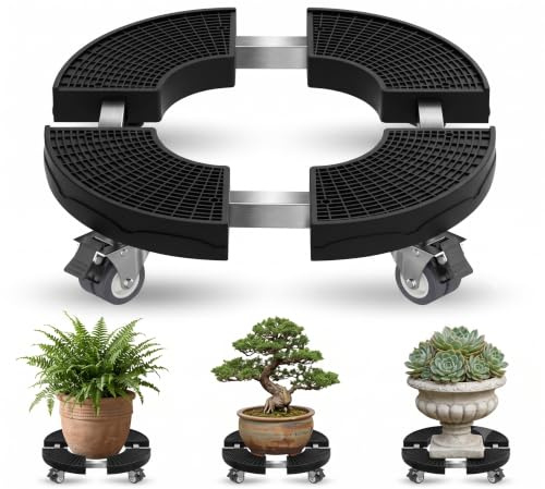 KORVORIA Växtroller utomhus, väderbeständig, Ø 38–50 cm, rullbräda, växter upp till 200 kg, blomrulle, rund med 360° roterbara hjul, transportvagn för stora krukväxter/parasoller