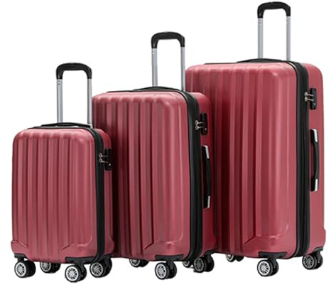BEIBYE TSA-Schloß 2080 Zwillingsrollen neu Reisekoffer Koffer Trolley Hartschale Set (Weinrot, Set)