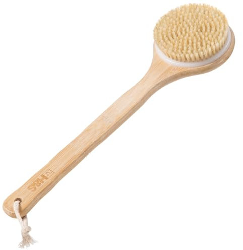 H&S Rückenbürste mit Langem Stiel - Naturborsten Duschbürste zum Peeling der Haut - Bambus Körperbürste für die Dusche - Saunabürste Massagebürste für Körper und Rücken