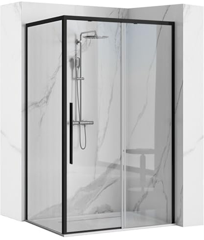 Rea Mattsvart duschvägg 90 x 90 x 190 | duschkabin i skolan | komplett duschglas med skjutdörr