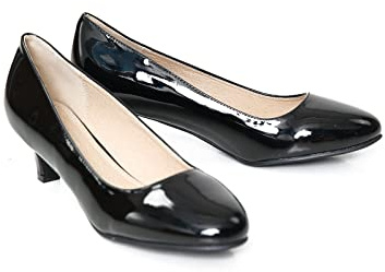 Bismaa Women Mens Unisex Round Toe Low Kitten Heel Plus Size Work Shoes (Black Patent, Numeric_12)