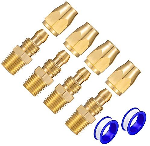 Breezliy Premium Solid Brass 4PCS Reusable Replacement Fitting For 1/4-Inch ID Hose,1/4-Inch NPT Rigid