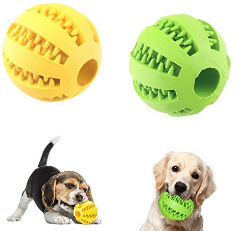 Manqyi 2 Stück Hundespielzeug Ball, Hundeball, Hundeball mit Zahnpflege, Naturkautschuk Zahnpflegeball für kleine Hunde, für Zahnreinigung, Kauen, Training (Gelb+Grün)