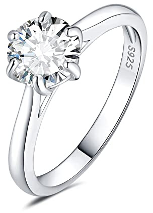 JewelryPalace 1.5ct Classic Anello Solitario Donna Argento 925 con Creato Moissanite, Diamante Simulato Anelli con Pietra Rotonda, Semplice Fedine Fidanzamento in Argento Set Gioielli Donna 17