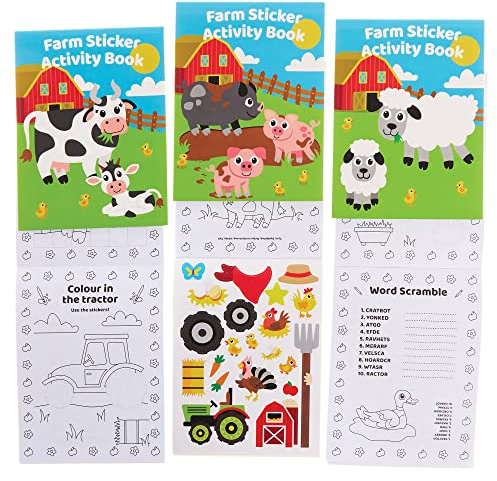 Baker Ross FX563 Aktivitetsböcker med klistermärken från gårdar - 8 st, klistermärkesbok för barn som fyllning av festpåsar