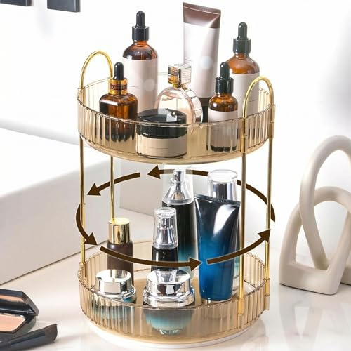 Lighterday Organizador de Maquillaje Giratorio de 360 Grados,Organizador de Cosméticos Giratorio Para el Cuidado de la Piel,Organizador de Perfumes,Organizadorde Especias (Ambra, Doppio Strato)
