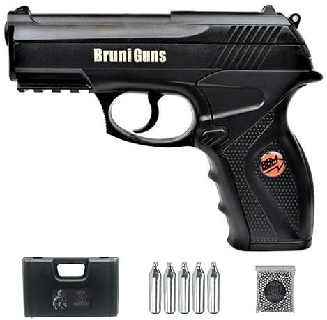Ecommur. Bruni C11 CN-818 (120 m/s)| Pistola de perdigones (Bolas BB's de Acero) de Aire comprimido semiautomática 4,5mm + maletín + balines y CO2
