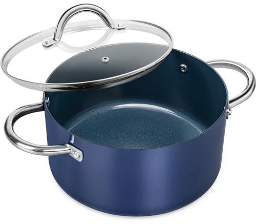 MICHELANGELO Stock Pot with Lid - 5 Quart Cooking Pot with Nonstick Coating, Ceramic Soup Pots with Stainless Steel Handle, Non Stick Pot Induction Compatible, Blue