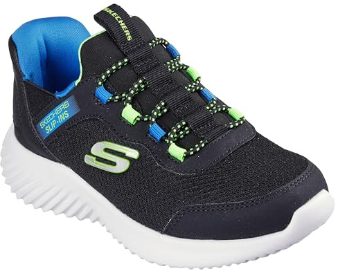 Skechers Boy's Bounder Brisk-Burst Slip-in Trainers, Black Synthetic/Textile/Blue & Black Trim, 2.5 UK Child