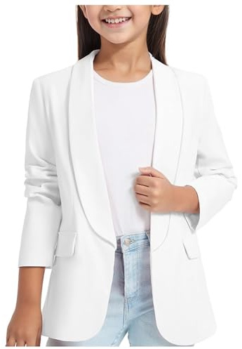 Girls Blazer Long Sleeve Top Girls Jackets Formal Suit Jacket Open Front for Kids Blazer Lapel Suit Jacket Casual School Party Festival Prom Blazers Inner Pocket Jackets (White, 11-12 Years)