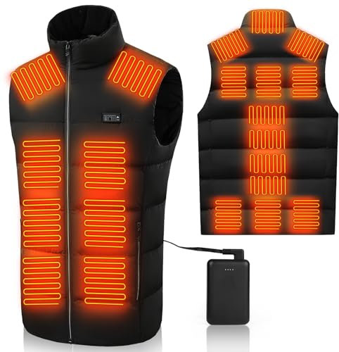 ZWOOS Chaleco Calefactable para Hombre y Mujer, 21 Zonas, Chaqueta Termico con Bateria 20000 mAh, 3 Temperaturas, Lavable a Máquina, Negro (XL)
