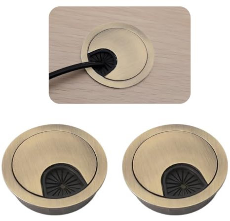 2 Pcs 60mm Desks Cable Grommets, Computer Desks Metal Cable Hole, Desk Plug Hole Cover, for Home Office Desk Wires Organizer (Bronze)