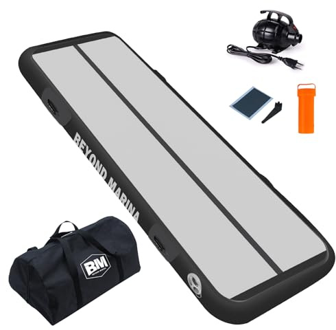 BEYOND MARINA Inflatable Gymnastics Mat, 10 cm Thick Air Tumble Track, 2m/3m/4m/5m Heavy-Duty Tumbling Mat with Electric Pump, for Home, Gym, Cheerleading, Yoga, Acrobatics, Water Fun - 2m Black