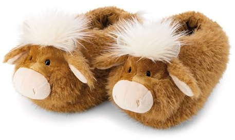 NICI Hausschuhe Hochlandrind McMooray 40-43 (L) - braun - Warme Kuscheltier Hausschuhe aus Plüsch für Kinder und Erwachsene, Tier-Schuhe mit Anti-Rutsch Sohle, Slippers