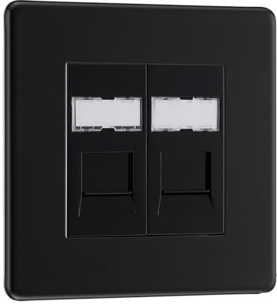 Matt Black Screwless Double 2 Gang RJ45 Data Socket Black Inserts FFBRJ452