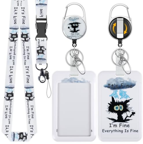 Uniclife Modische Sliding Ausweishülle Marmoriert Flauschige Explosions-Katze Kunststoffkoffer einziehbaren Badge Reel Karabiner Clip & abnehmbare Lanyard Strap geprägte vertikale Karte Schutz Frau