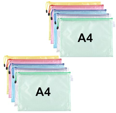 10 bolsas para documentos A4, bolsillo con cremallera impermeable de malla para documentos, bolsa con cremallera para material de oficina, material escolar, documentos, papel, recibos, cosméticos, 5